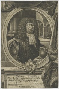 Copper Engraving of the Electoral Saxon Piece and Bell Founder Andreas Herold (1623–1696) by Moritz Bodenehr
